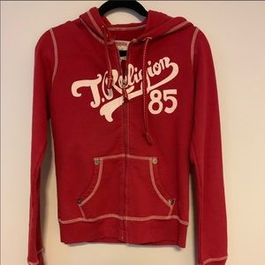 True Religion Red Zip Up Hoodie